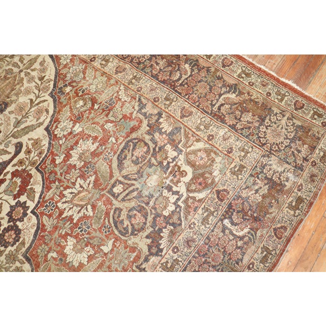 Antique Zabihi Collection Persian Tabriz Worn Rooster Motif Rug - 10'2" x 13'7" For Sale - Image 9 of 10