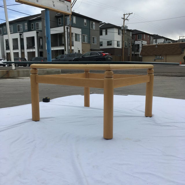 Late 20th Century Contemporary Ethan Allen Birch Base Thick Glass Top Coffee Table For Sale - Image 10 of 13