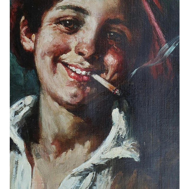Vintage Oil Painting: Smiling Young Man Portrait, Ukrainian Art 39-35 For Sale - Image 4 of 6