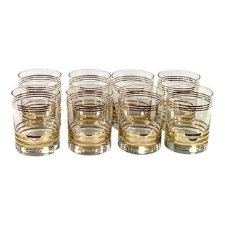 1950s Mid-Century Modern Gold Banded -Low Ball/Rocks Glass/Old-Fashioned Glass/Tumblers – Set of Eight For Sale