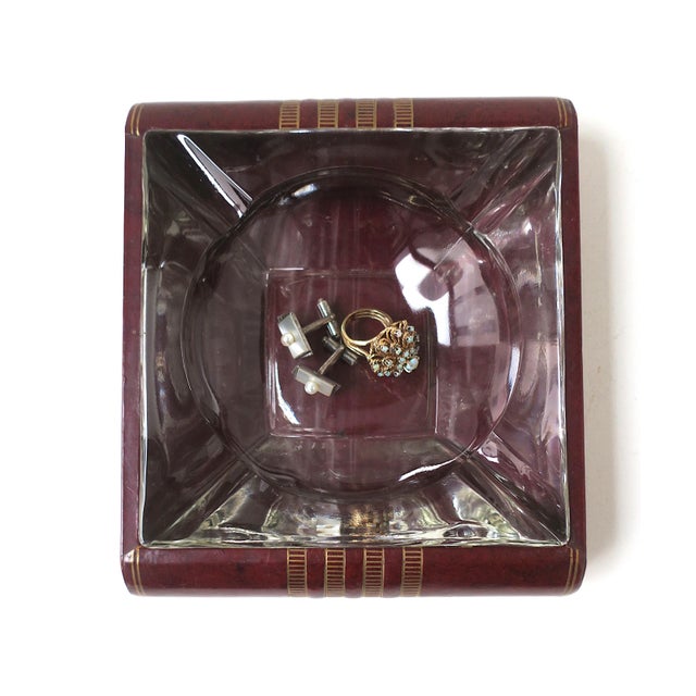 Glass Art Deco Leather Catchall Ashtray, Mid-20th Century For Sale - Image 7 of 13