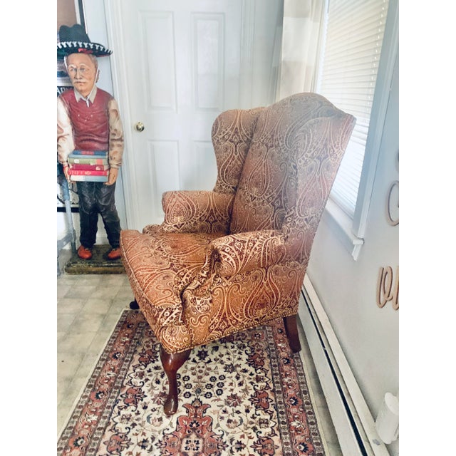 Tan 1970s Pair of Sherrill Furniture Wingback Chairs in Paisley Fabric For Sale - Image 8 of 12