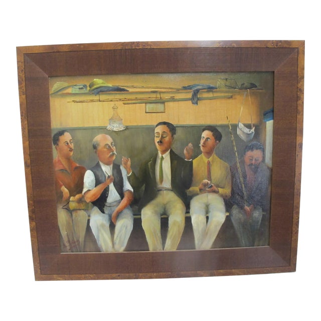 A Robquin French 1920's Signed Framed Oil Painting Fishermen For Sale