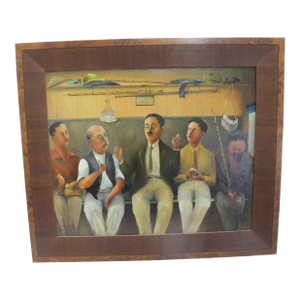 A Robquin French 1920's Signed Framed Oil Painting Fishermen