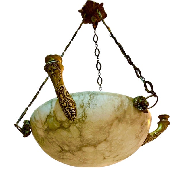 Large Art Deco Marble Pendant with Bronze Structure, France, 1920 For Sale