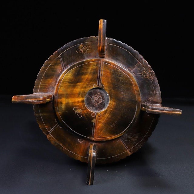 Wood Late 20th Century Carved Horn Sculpture of Two Carp With Lotus - "Abundance" For Sale - Image 7 of 10