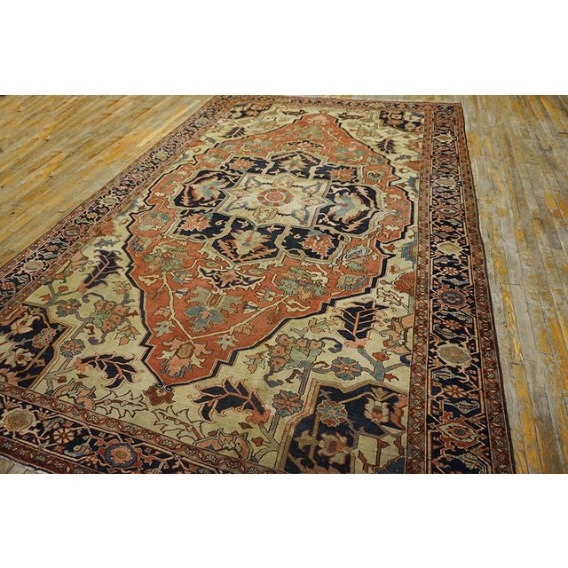 1890s Red Medallion Tribal Antique Persian Heriz Serapi Rug 8' 5" X 12' 6" Knotted Wool Carpet For Sale - Image 11 of 11