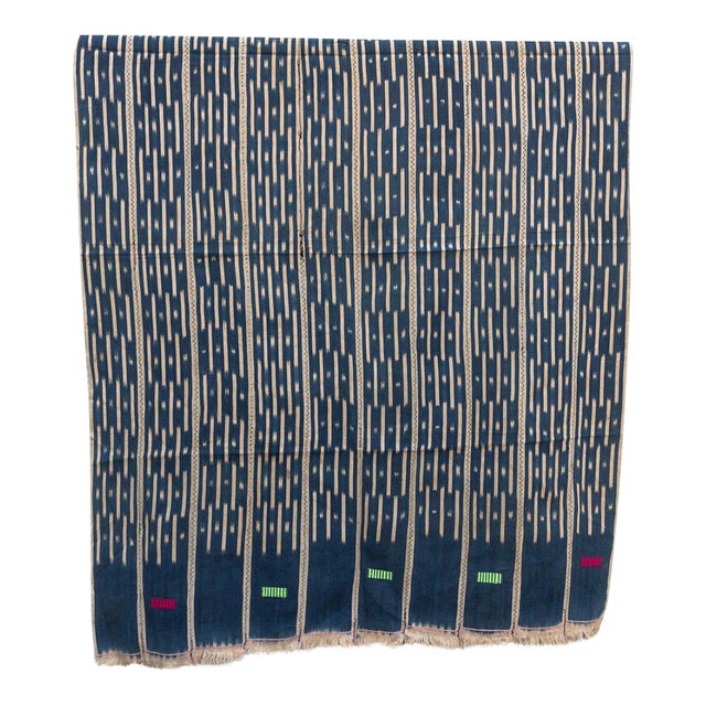 Vintage Baoule African "Tiassale Indigo" Ikat Throw For Sale