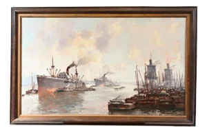 Pauwels, Ostend Maritime Scene, 1930s, Oil Painting, Framed