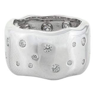 Carat&Her Molten Silver Scatter Ring, Wide Cigar Band With Cz Studded Size 6 For Sale