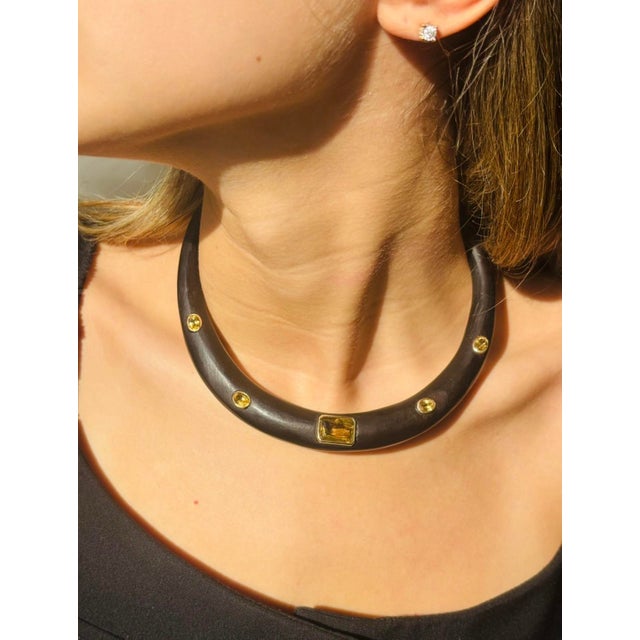 Modern Wood Collar Necklace With Citrines & 14k Gold For Sale - Image 3 of 8