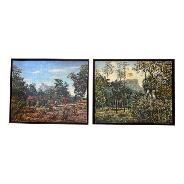 Pair 1960s Mid-Century Rio De Janeiro Landscapes (2) by Willem v. Dyk, Framed For Sale