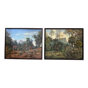 Pair 1960s Mid-Century Rio De Janeiro Landscapes (2) by Willem v. Dyk, Framed