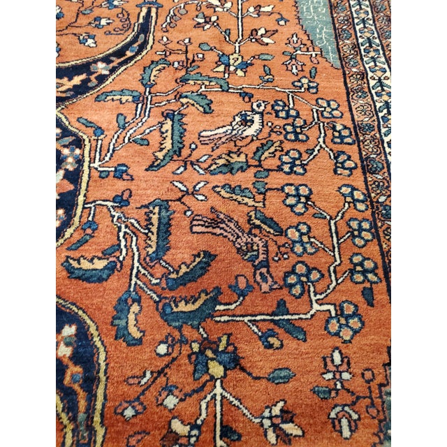 19th Century Antique Farahan Sarouk Carpet, Handmade Oriental Rug, Red, Navy For Sale - Image 9 of 13