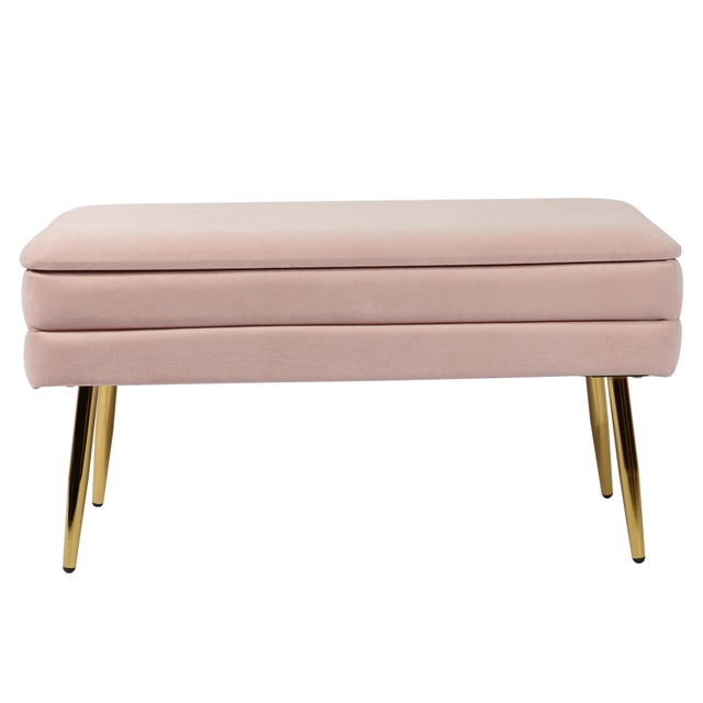 Metal Ziva Blush Velvet Storage Bench For Sale - Image 7 of 7