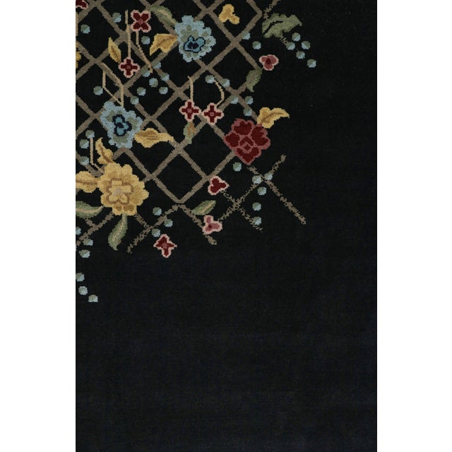 Art Deco 2010s Rug & Kilim’s Chinese Art Deco Style Rug in Black & Green With Floral Pattern For Sale - Image 3 of 7