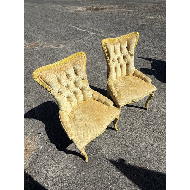 Iconic 1950s or 60s regency style, in sumptuous vintage, original velvet. Velvet is in excellent condition. The chair are...