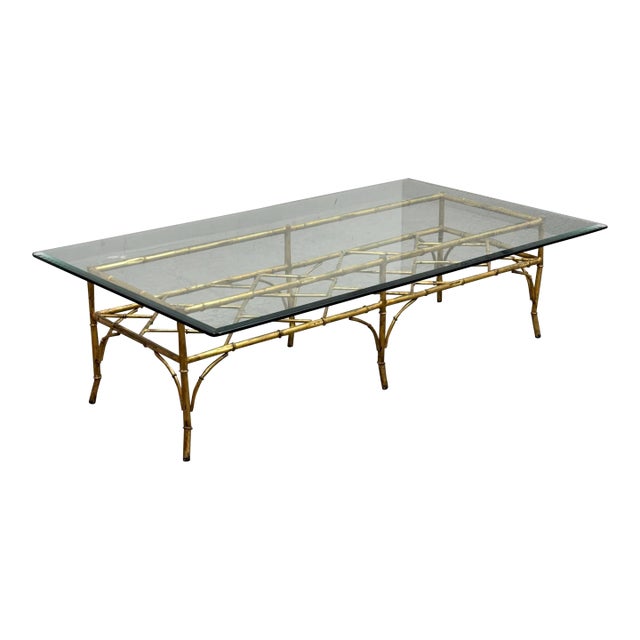Vintage Golden Faux Bamboo Coffee Table For Sale