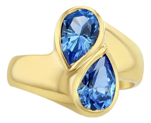 Teardrop Blue Topaz Bypass Ring 14k Yellow Gold, Size 7.5