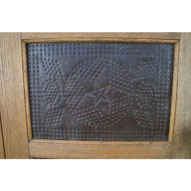 Early 20th Century Antique Farmhouse Oak Pierced Tin Star Pie Safe Kitchen Cupboard Cabinet 51" For Sale - Image 5 of 12