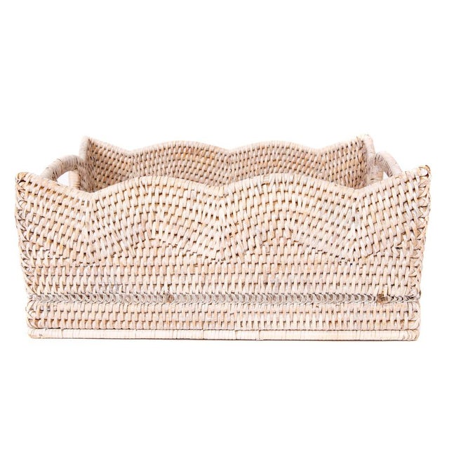 Artifacts Rattan Scallop Collection Shelf Basket in White Wash - 14" For Sale In Houston - Image 6 of 9