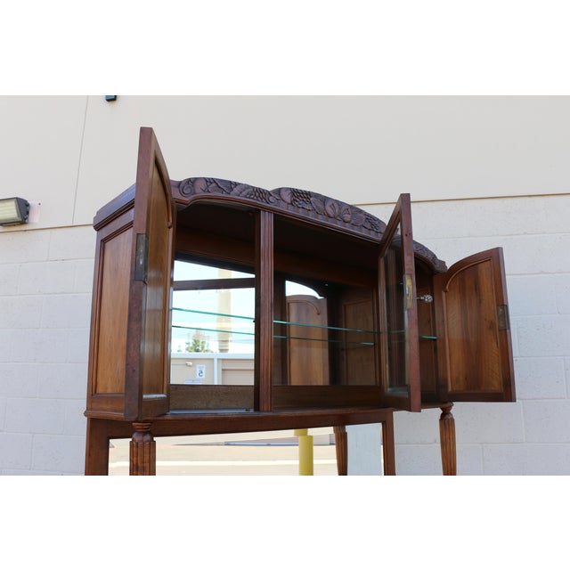 1920s Antique French Art Deco Buffet Hutch With Marble Top, Mirror & Glass Display Cabinet | C. 1920 For Sale - Image 5 of 18