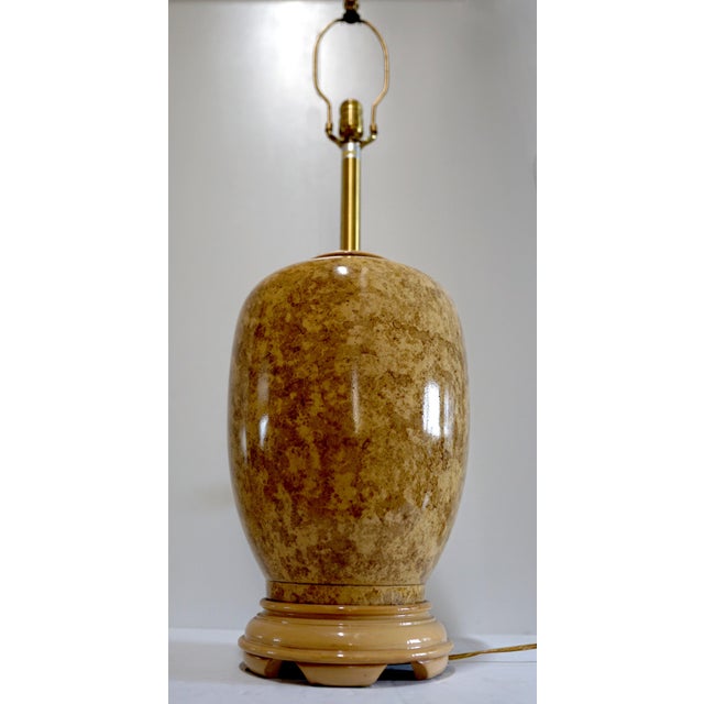 1960s Marbro Vintage French Style Monumental Incised Ceramic Gold Marbled Lamp For Sale - Image 4 of 5