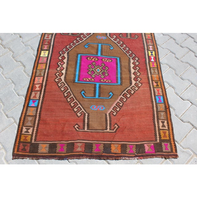 Geometric Design Kilim Runner - 40"x92" For Sale - Image 4 of 11