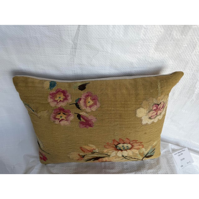 1850s Antique French Aubusson Tapestry Pillow With Handwoven Floral Motifs For Sale In Los Angeles - Image 6 of 7