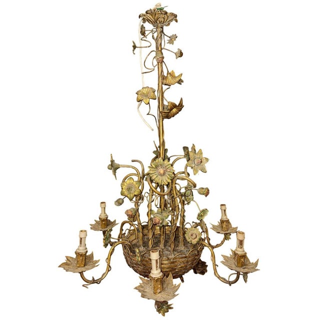 Large Art Nouveau Floral Chandelier in Bronze and Patinated Metal, 1890s For Sale - Image 6 of 6