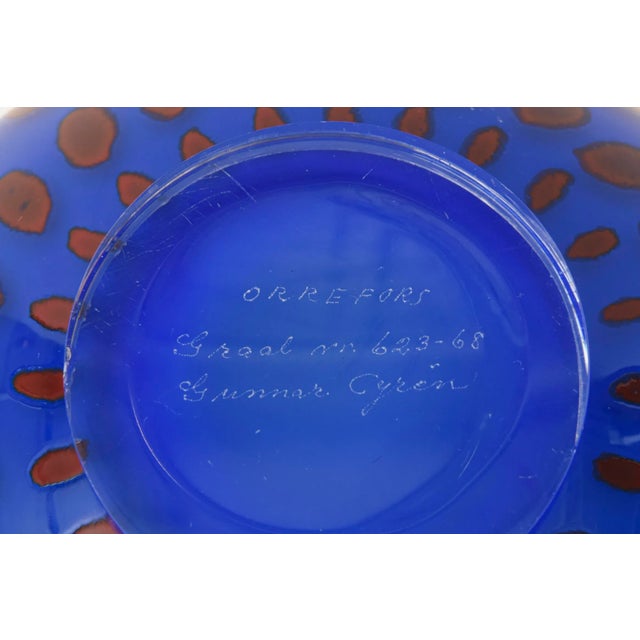 Vintage Swedish Signed Abstract Blue Glass Bowl by Gunnar Cryen Graal, for Orrefors, Cobalt Blue For Sale - Image 10 of 11