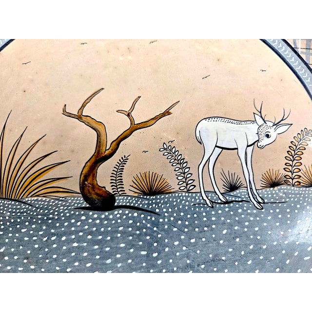 Taupe Vintage Large Tonalá Mexico Ceramic Wall Platter With Deer Motif, Signed Jimón For Sale - Image 8 of 14