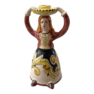 Vintage Italian Hand-Painted Majolica Figural Candlestick – Woman in Traditional Dress