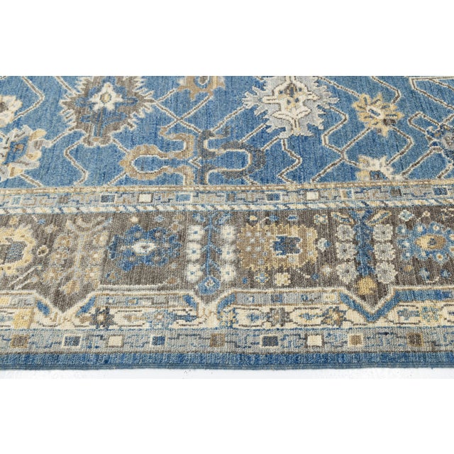 Textile Contemporary Hand-Knot Modern Oushak Style Wool Area Rug in French Blue & Taupe For Sale - Image 7 of 12