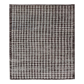 Tribal Moroccan With Intricate Diamond Pattern in White and Brown Tones 8'3 X 9'8 For Sale