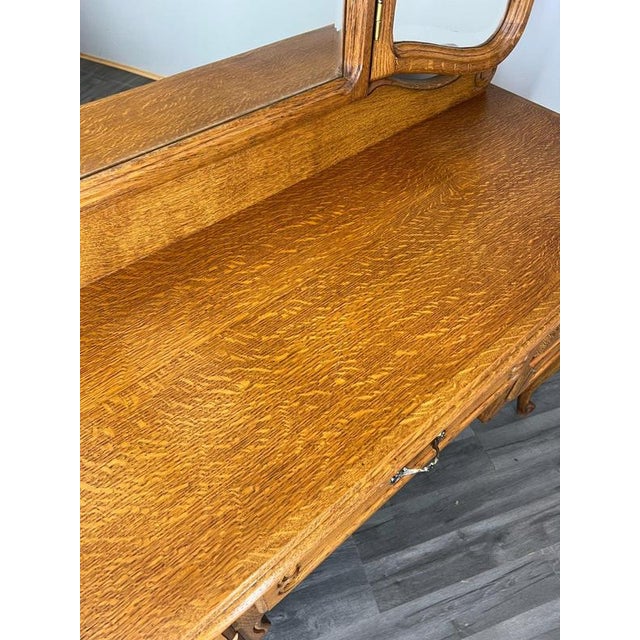 Brown Vintage French Louis Style Oak Dressing Table with Mirror For Sale - Image 8 of 17