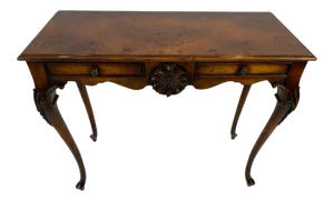 Burlwood Console Table With Two Drawers