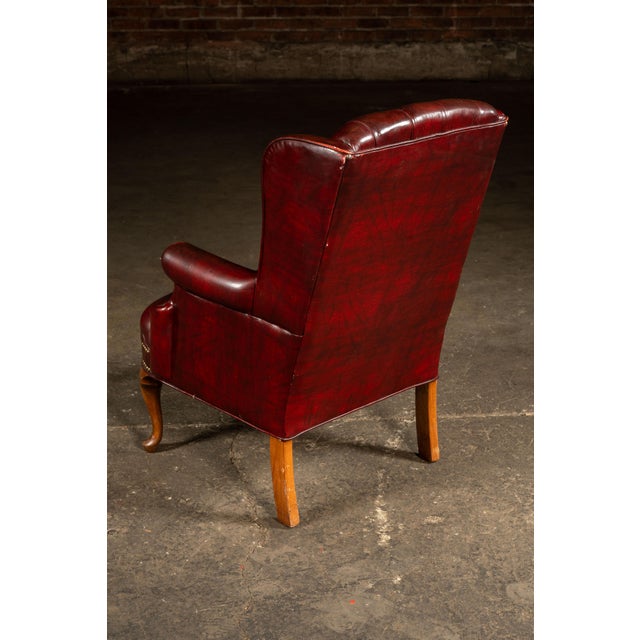 Vintage Tufted Leather Wingback Chesterfield Armchair in Oxblood For Sale In Chicago - Image 6 of 14