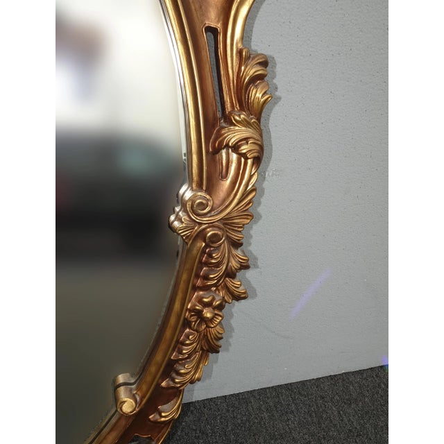 Glass 32"Tall Vintage French Provincial Ornate Gold Syroco Style Wall Mantle Mirror For Sale - Image 7 of 13