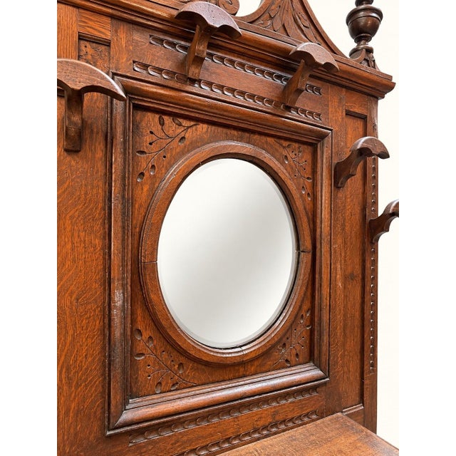 Napoleon III Style Oak Entryway Wardrobe with Beveled Mirror For Sale - Image 5 of 10