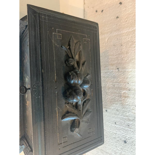 19th Century Carved Black Wood Jewelry Box with Polychrome Decoration For Sale - Image 11 of 13