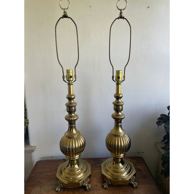 Mid-Century Modern Vintage Pair of Stiffel Brass Table Lamps - Hollywood Regency For Sale - Image 3 of 7