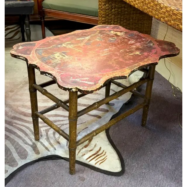 Early Mid Century Chinese Wood Table With Bamboo Wood Base For Sale - Image 12 of 14