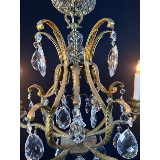 Antique French Brass & Crystal Birdcage Chandelier – 5 Light For Sale - Image 13 of 17