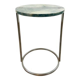 Theodore Alexander Modern Green Leather Side Table For Sale