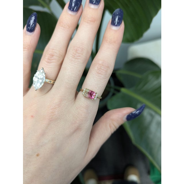 1.7 ct bi-color tourmaline ring with natural diamond accents in solid 14 K gold — a vibrant, elegant statement piece. Bi-...