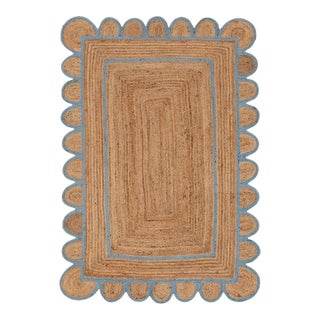 Light Blue Scallop Jute Hand Made Rug - 2'x4' For Sale