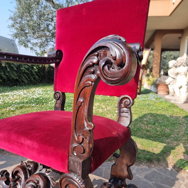Wood Antique Hand-Carved Walnut Thrones, 1860, Set of 2 For Sale - Image 7 of 14