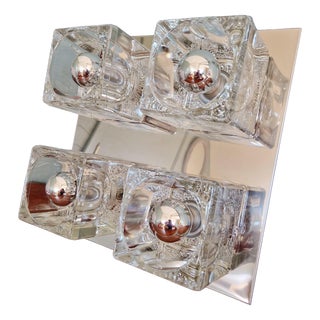 Ice Cube Square Ceiling Light in Chromed Metal and Glass from Peill & Putzler, 1970 For Sale
