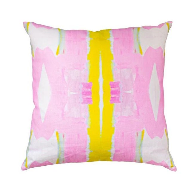 Pair of pillows showcasing the iconic Kerry Rosenthal's Wonderblock design in Pink. 22x22. Includes down blend pillow...